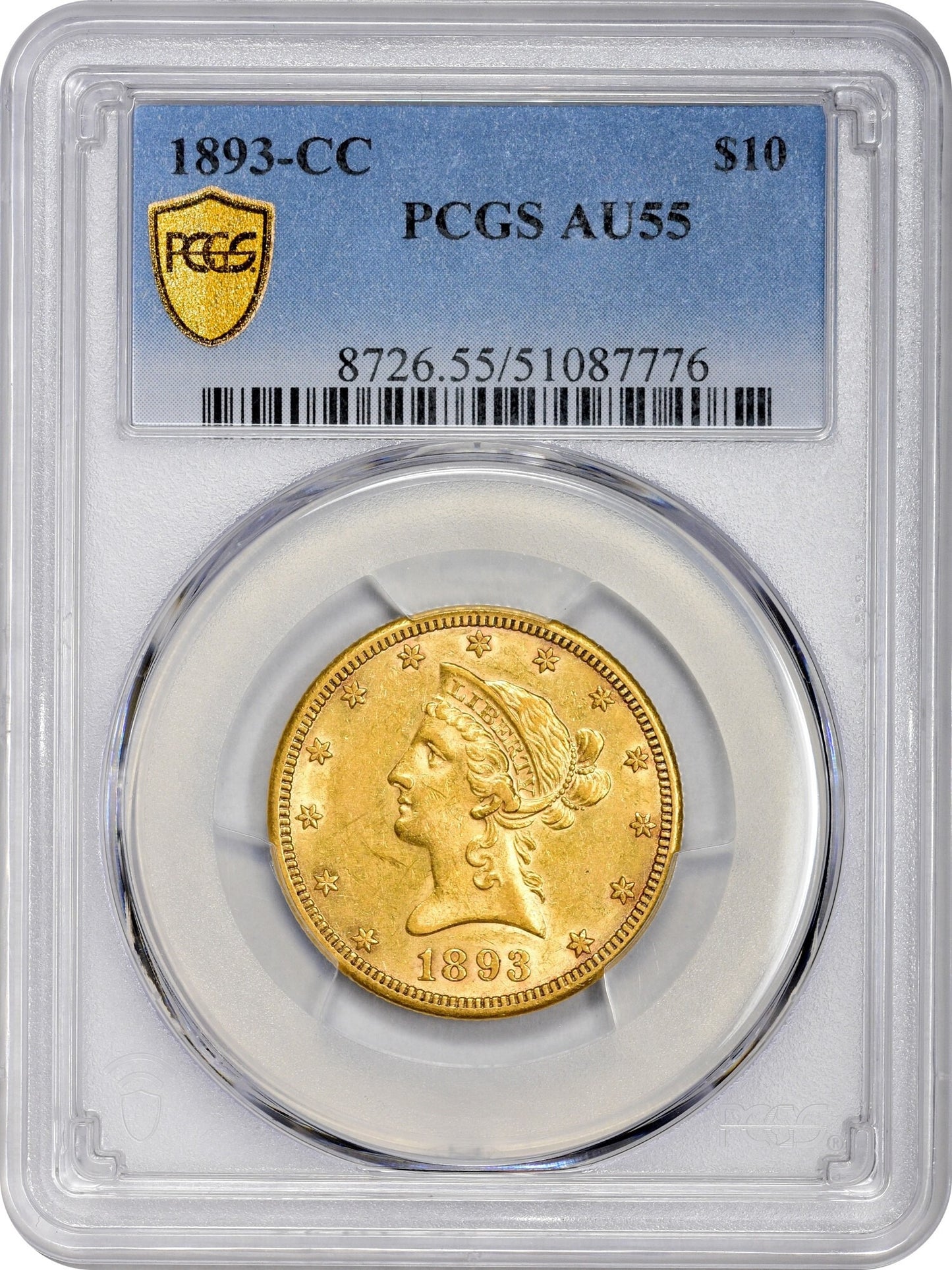 1893-CC $10 AU55 PCGS