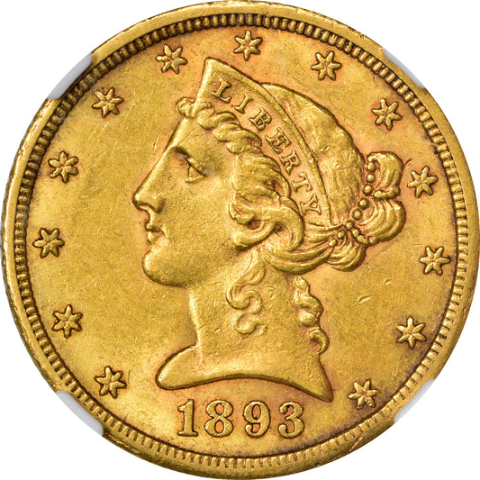 1893-CC Liberty Head Half Eagle $5 MS61 NGC