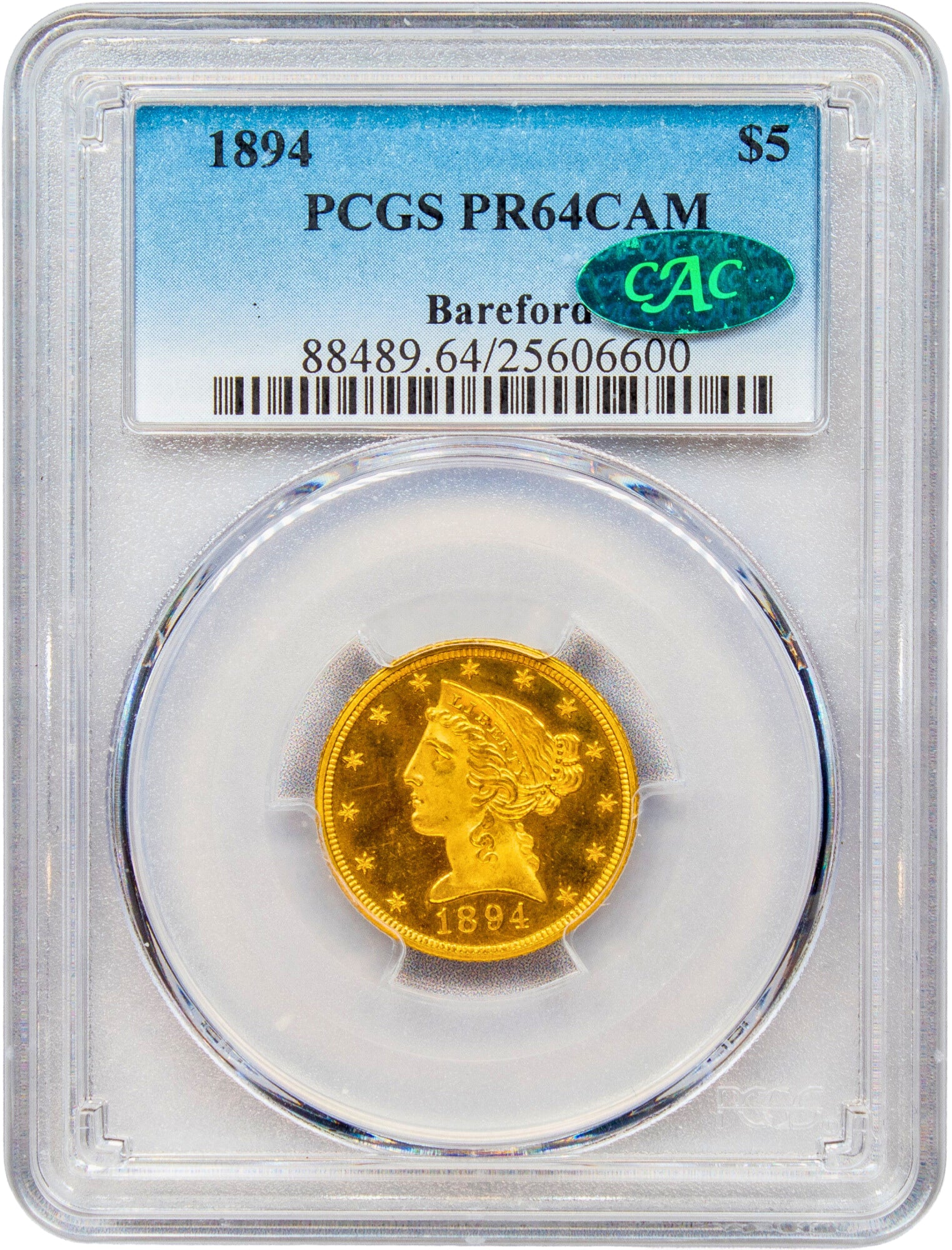1894 $5 PR64 CAM PCGS CAC EX BAREFORD HOLDER WITH GREEN CAC STICKER