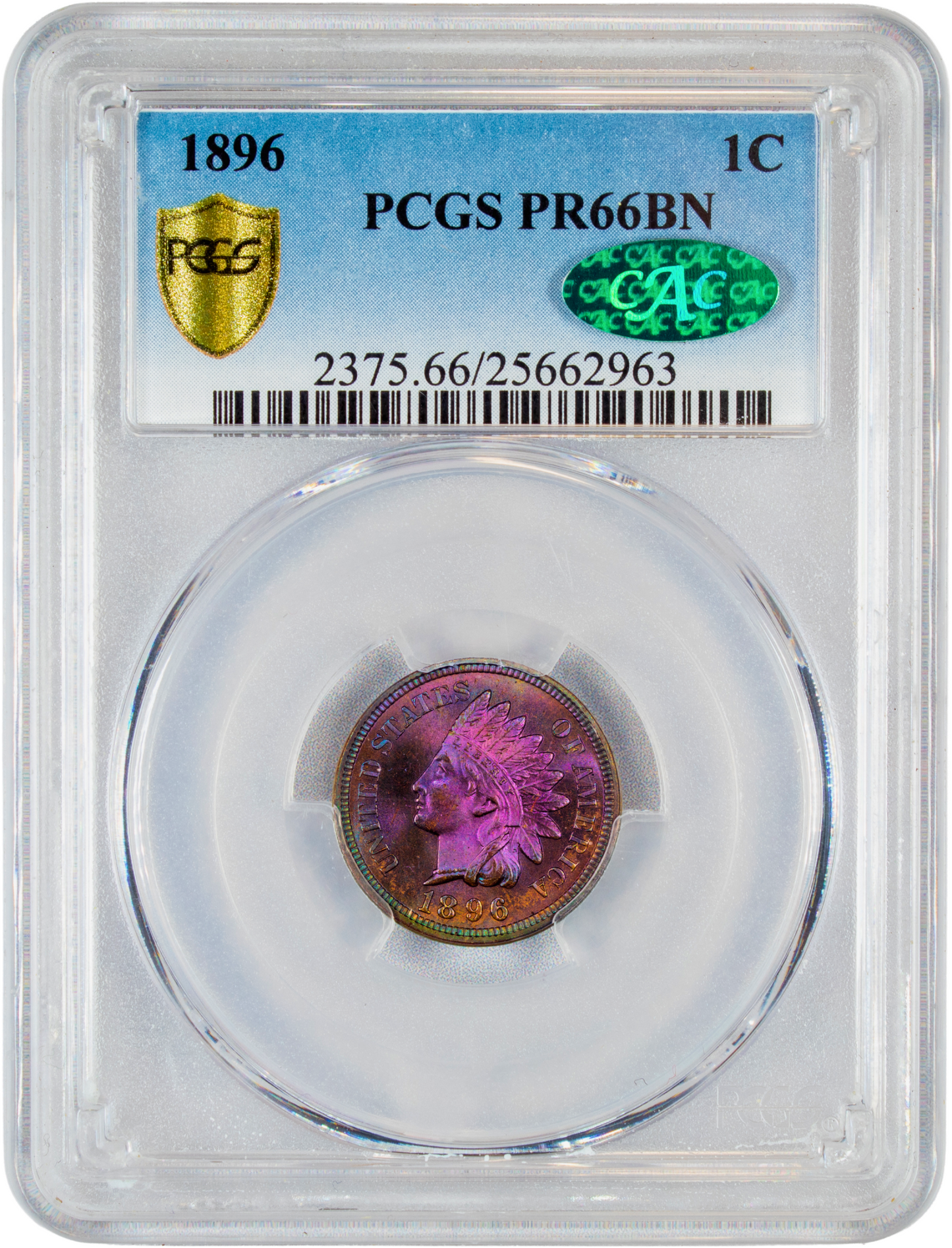 1896 1C PR66 BN PCGS CAC HOLDER WITH CAC GREEN STICKER