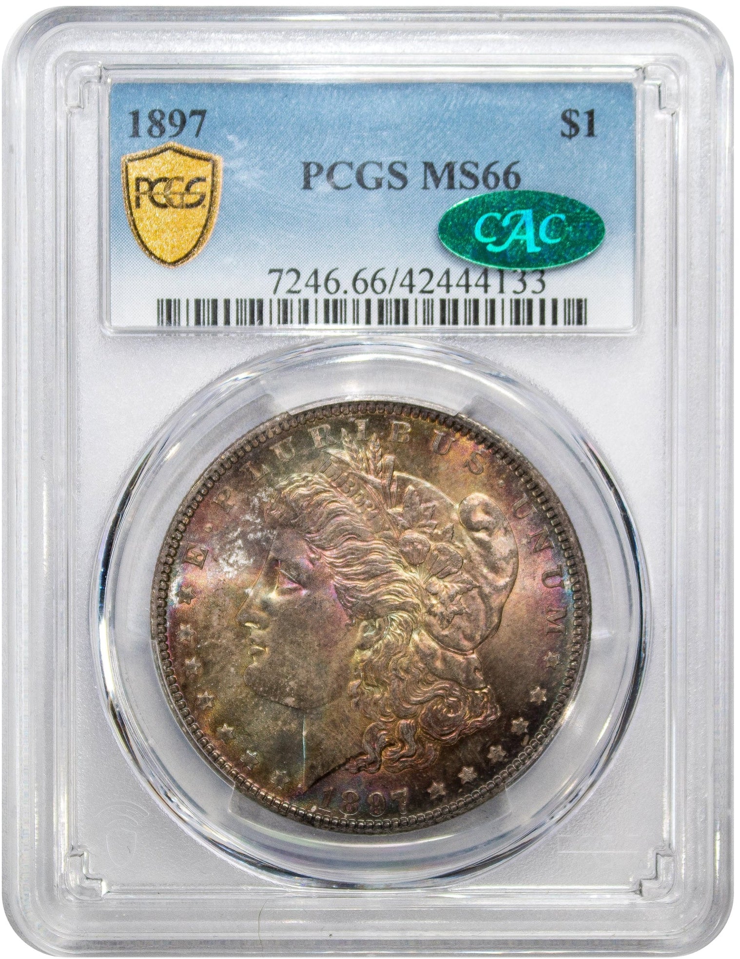 1897 $1 MS66 PCGS CAC HOLDER WITH GREEN CAC STICKER