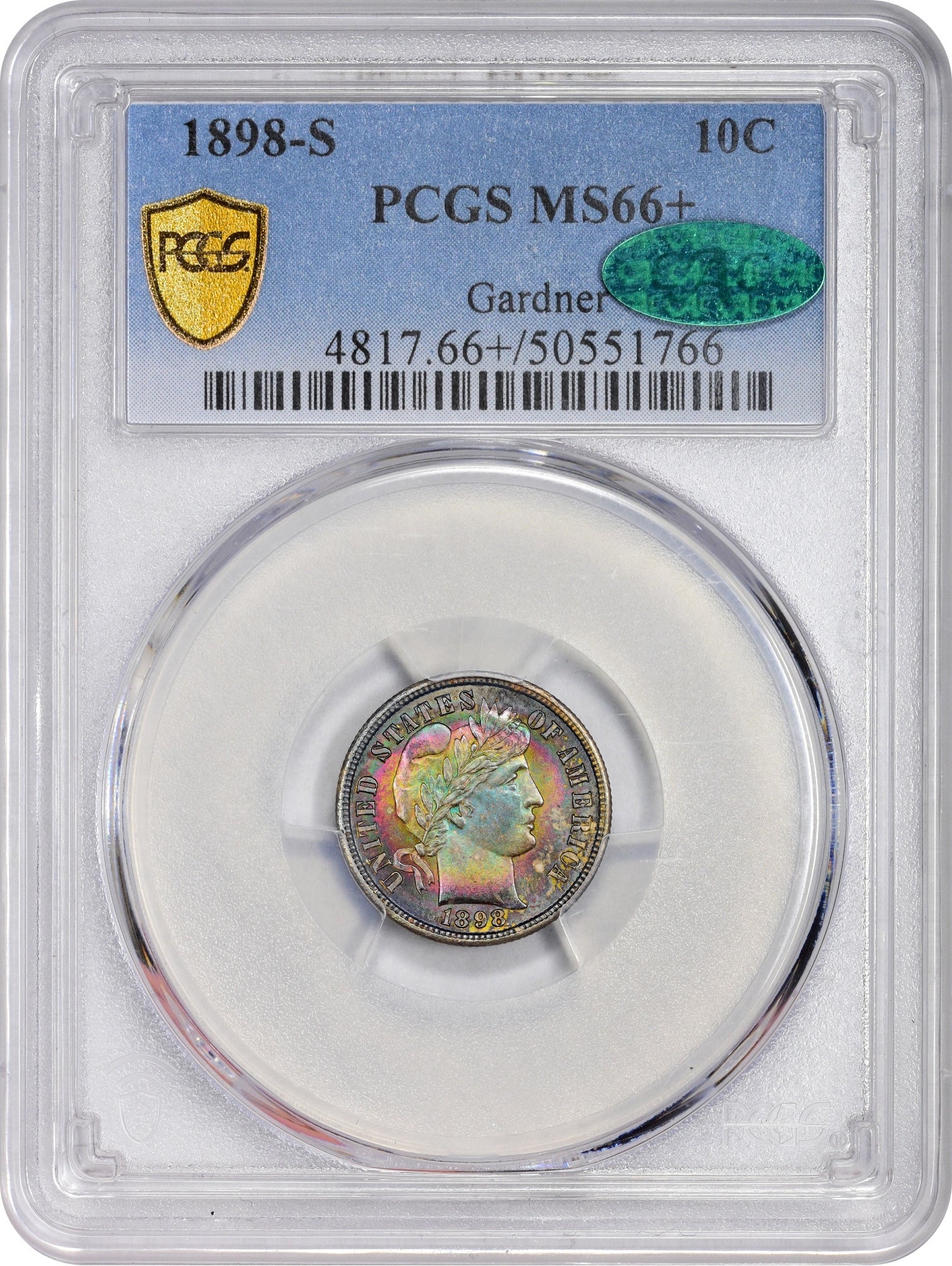 1898-S 10C MS66+ PCGS CAC EX GARDNER