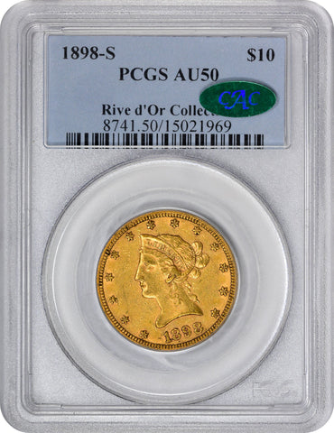 1898-S $10 AU50 PCGS CAC - Paradime Coins | PCGS NGC CACG CAC Rare US Numismatic Coins For Sale