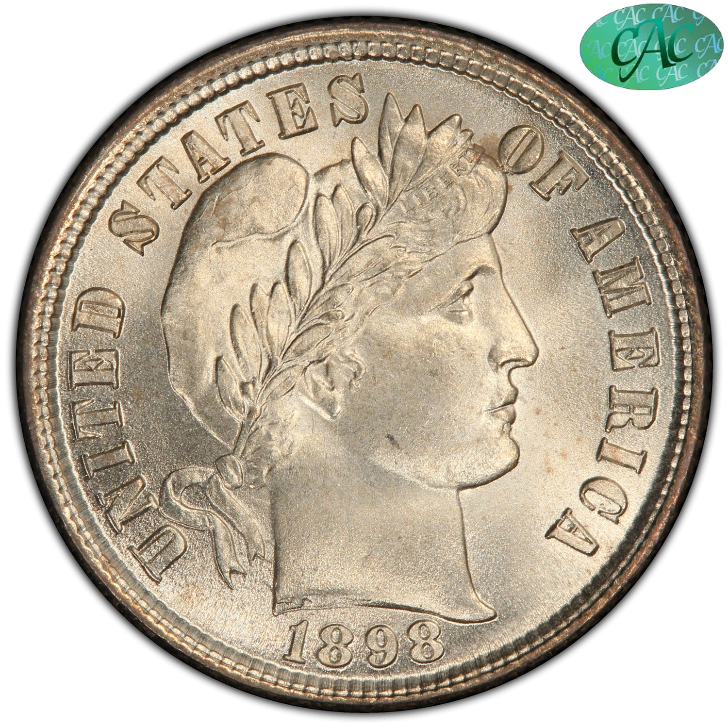 1898 10C MS67 + PCGS CAC EX LILY NICOLE COLLECTION 10C