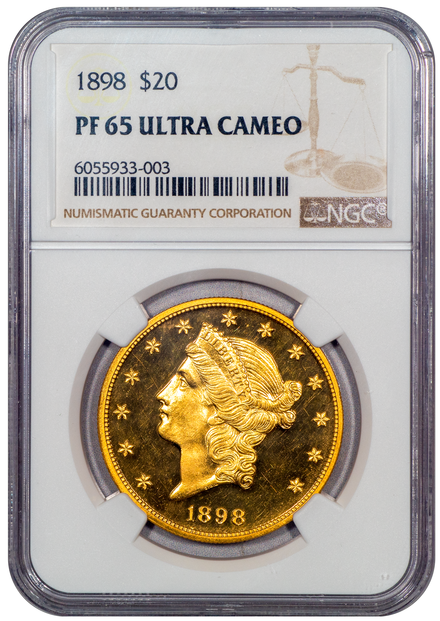 1898 $20 PR65 UCAM NGC