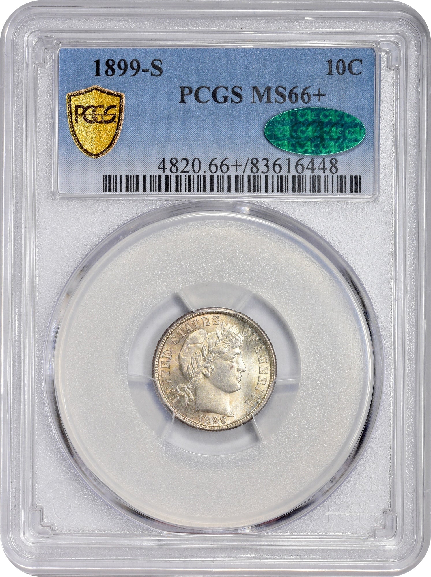 1899-S 10C MS66 + PCGS CAC 10C