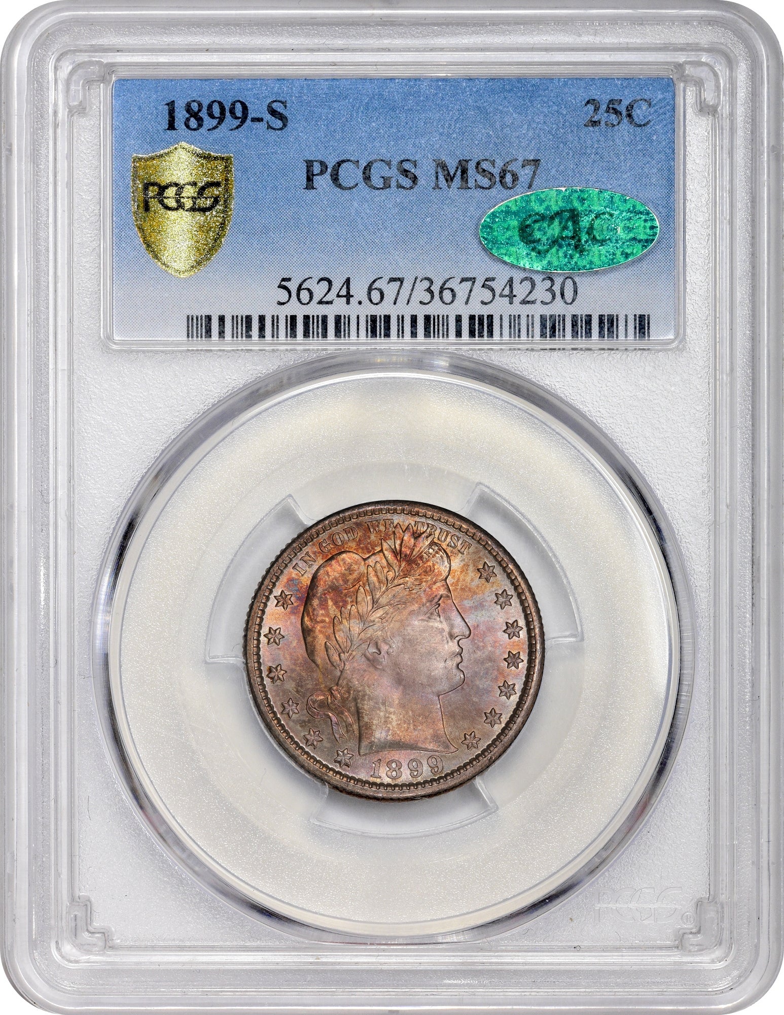 1899-S 25C MS67 PCGS CAC HOLDER WITH CAC STICKER