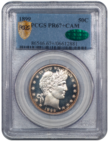 1899 Barber Half Dollar 50C PR67+CAM PCGS CAC Holder With Green CAC Sticker