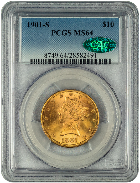 1901-S $10 MS64 PCGS CAC HOLDER WITH GREEN CAC STICKER