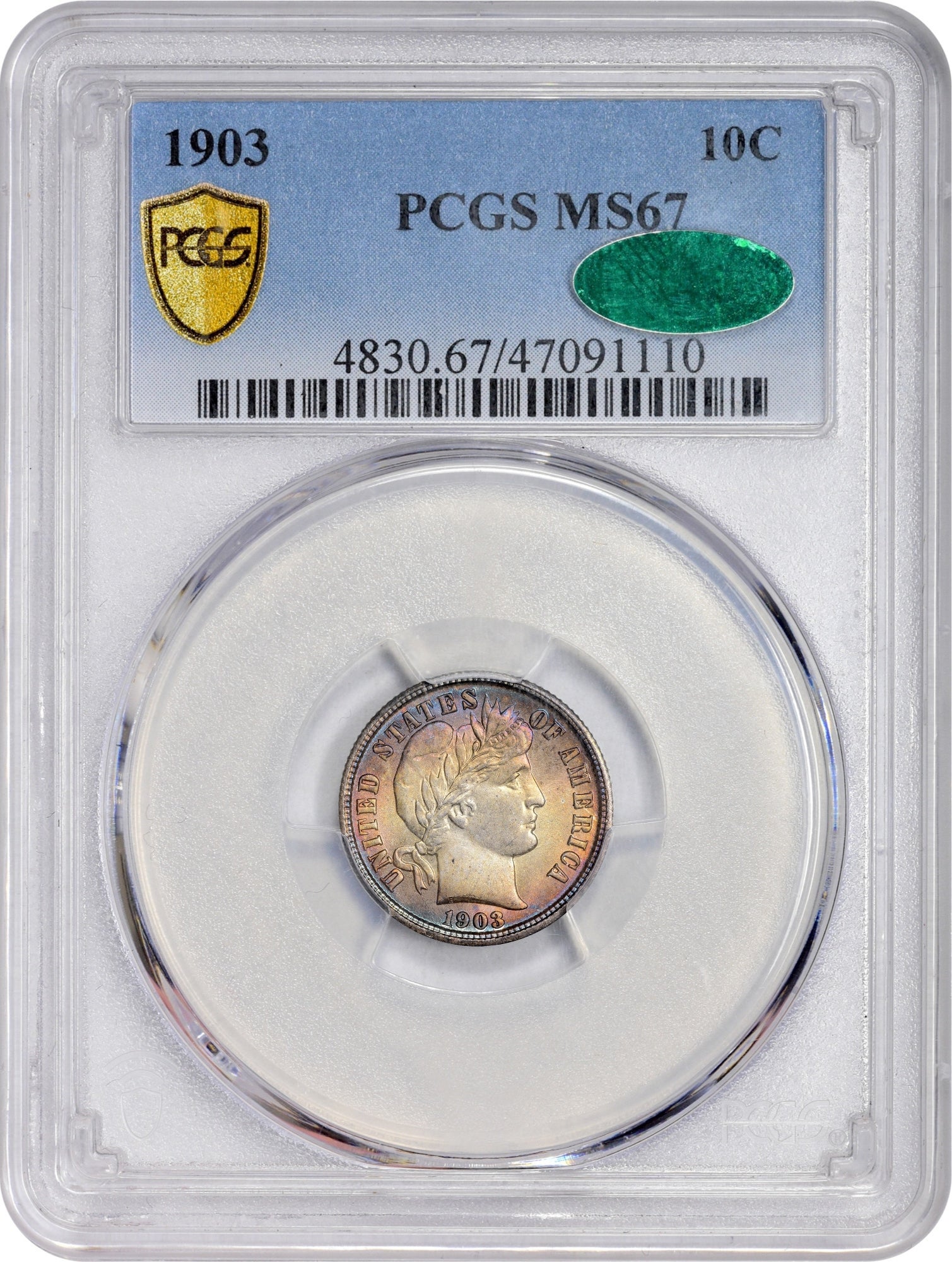 1903 10C MS67 PCGS CAC