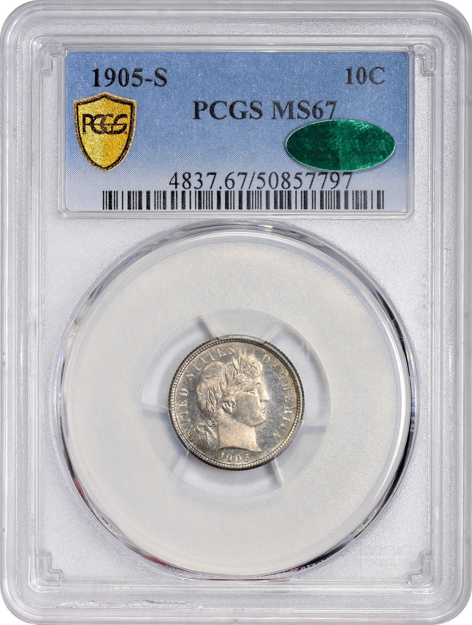 1905-S 10C MS67 PCGS CAC 10C