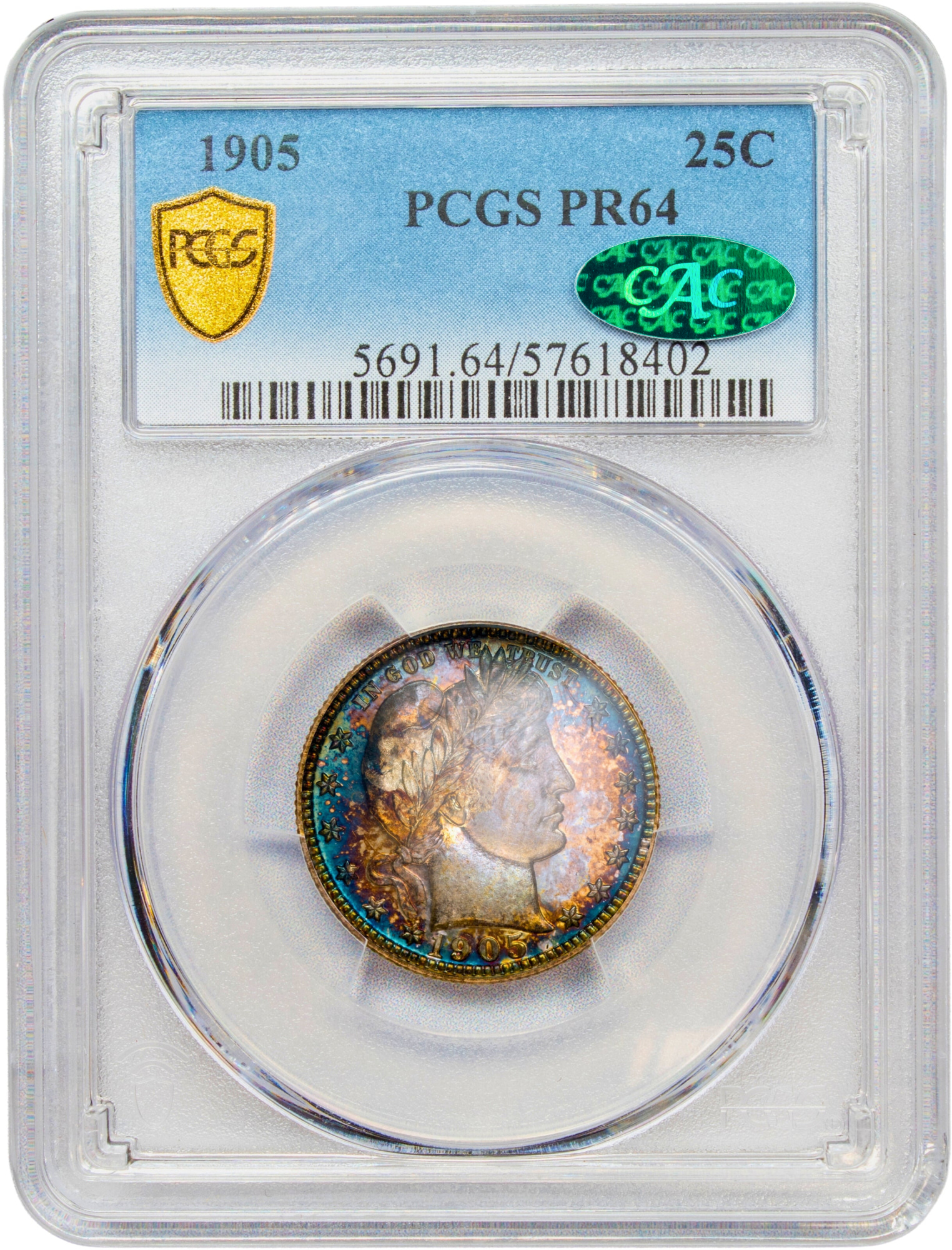 1905 25C PR64 PCGS CAC HOLDER WITH GREEN CAC STICKER