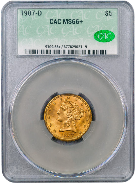 1907-D $5 MS66+ CACG HOLDER 