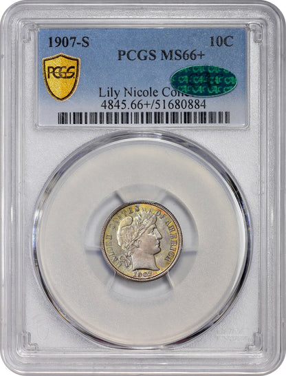 1907-S 10C MS66+ PCGS CAC EX LILY NICOLE COLLECTION