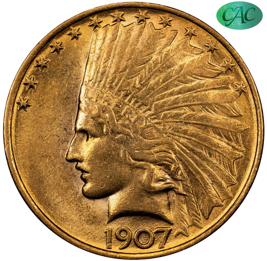 1907 $10 INDIAN NO MOTTO AU58 CACG 