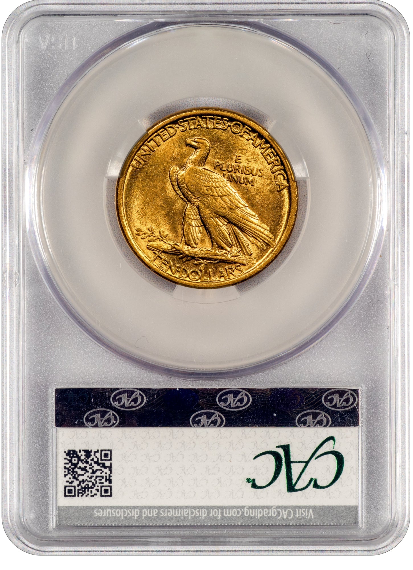 1907 $10 INDIAN NO MOTTO AU58 CACG  REVERSE HOLDER