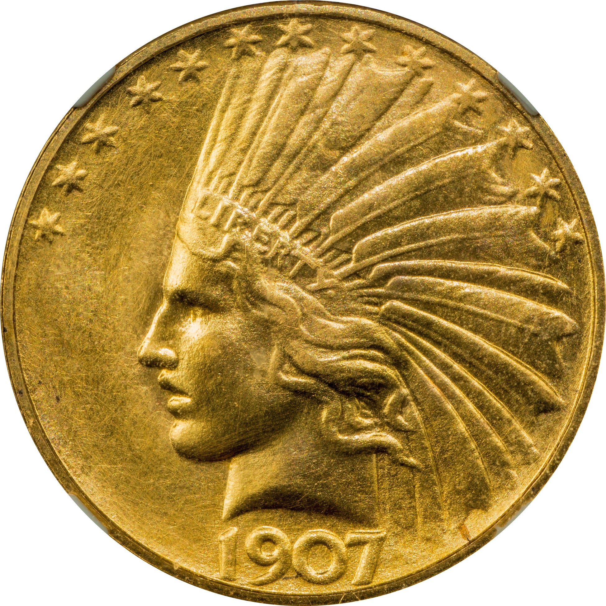 1907 $10 ROLLED EDGE MS63 NGC STAR *