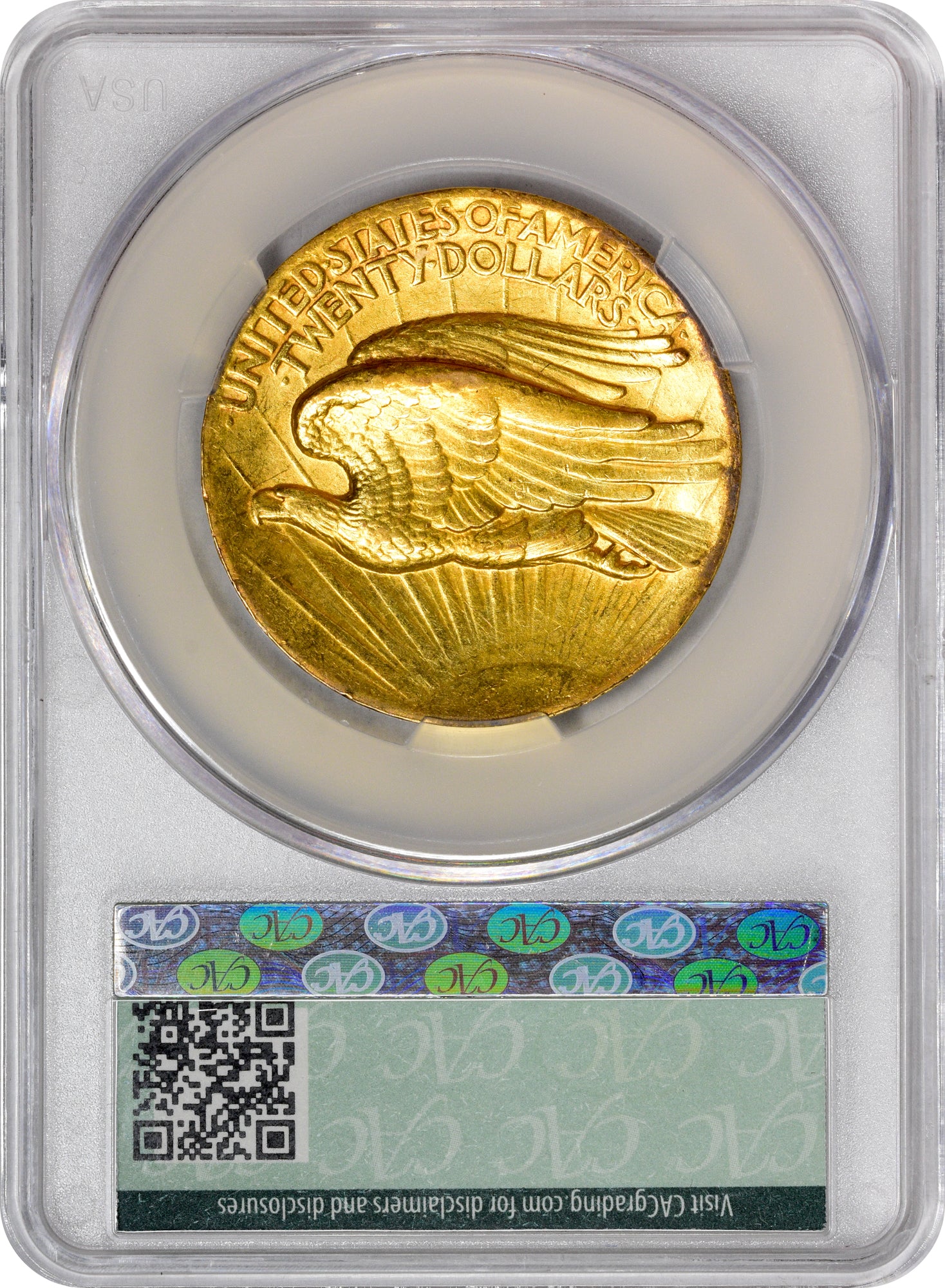 1907 $20 HIGH RELIEF WIRE EDGE AU58 CACG