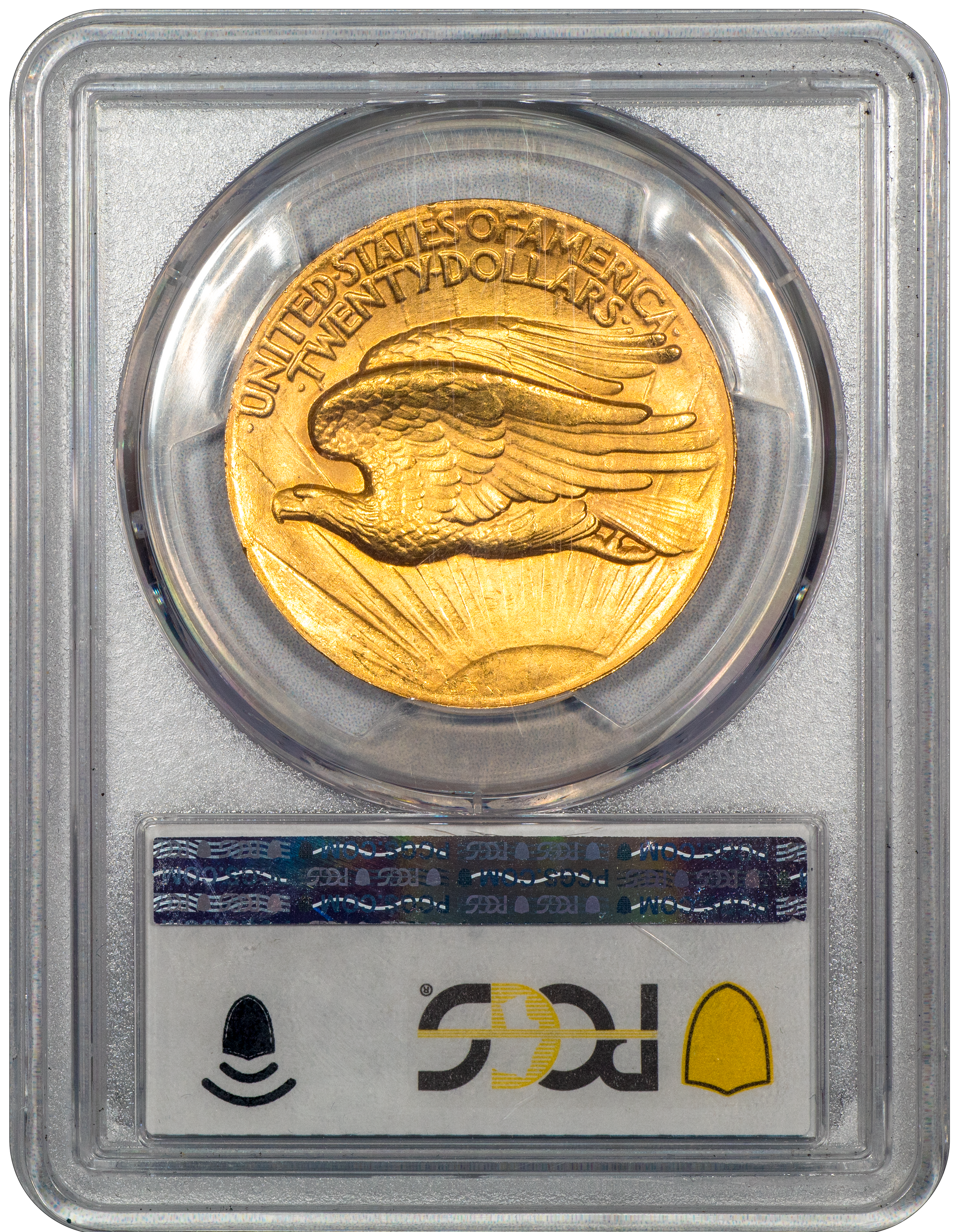 1907 High Relief Wire Rim Saint-Gaudens Double Eagle $20 MS64+ PCGS reverse holder