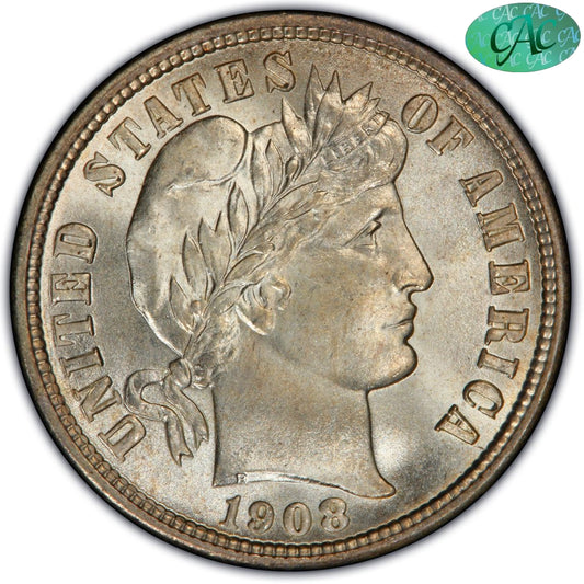 1908-D 10C MS67 PCGS CAC EX SIMPSON 10C