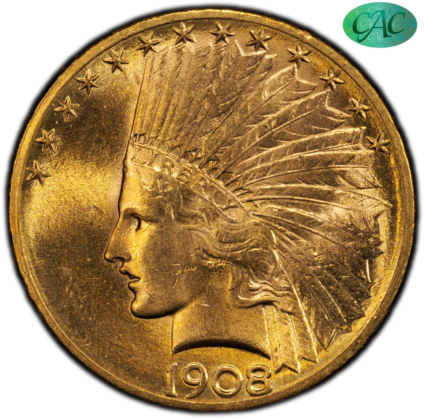 1908-S $10 MS64+ PCGS CAC $10