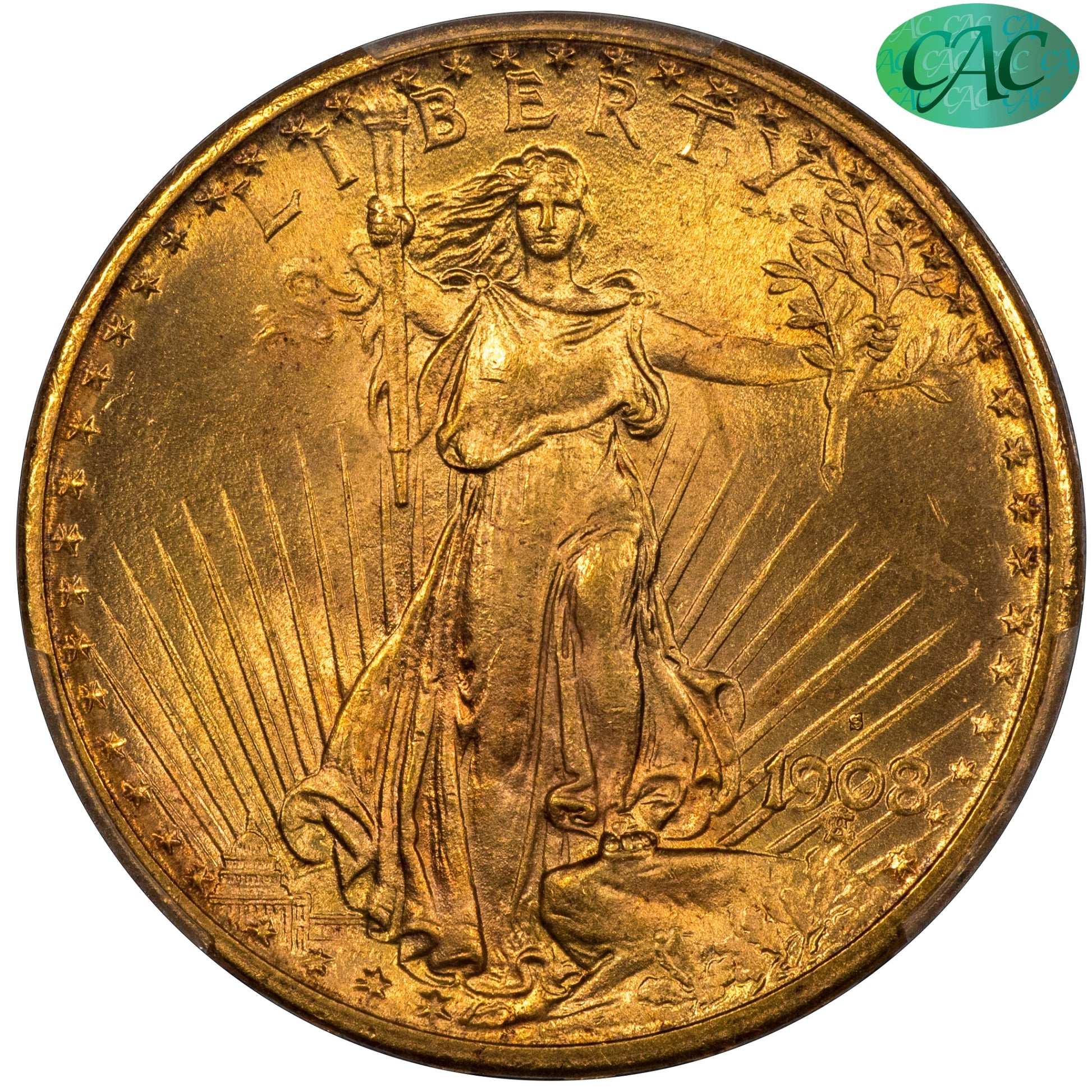 1908-S $20 St. Gaudens DOUBLE EAGLE MS65 PCGS CAC EX MAX MEHL