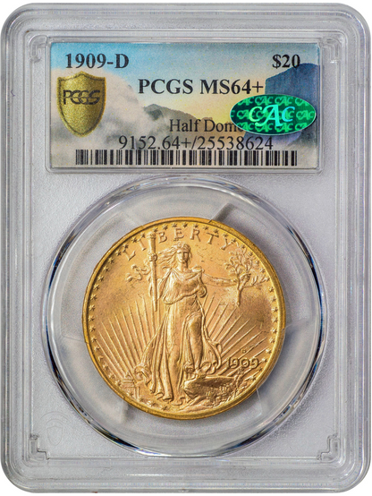 1909-D $20 MS64+ PCGS CAC EX HALF DOME HOLDER WITH GREEN CAC STICKER