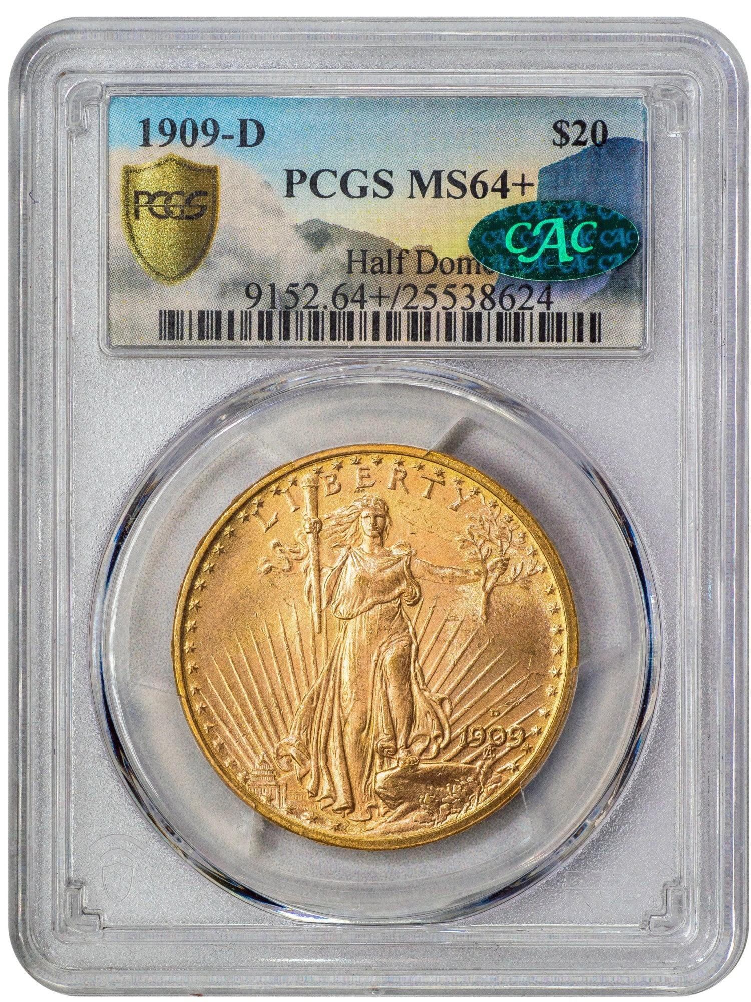 1909-D $20 MS64+ PCGS CAC EX HALF DOME $20