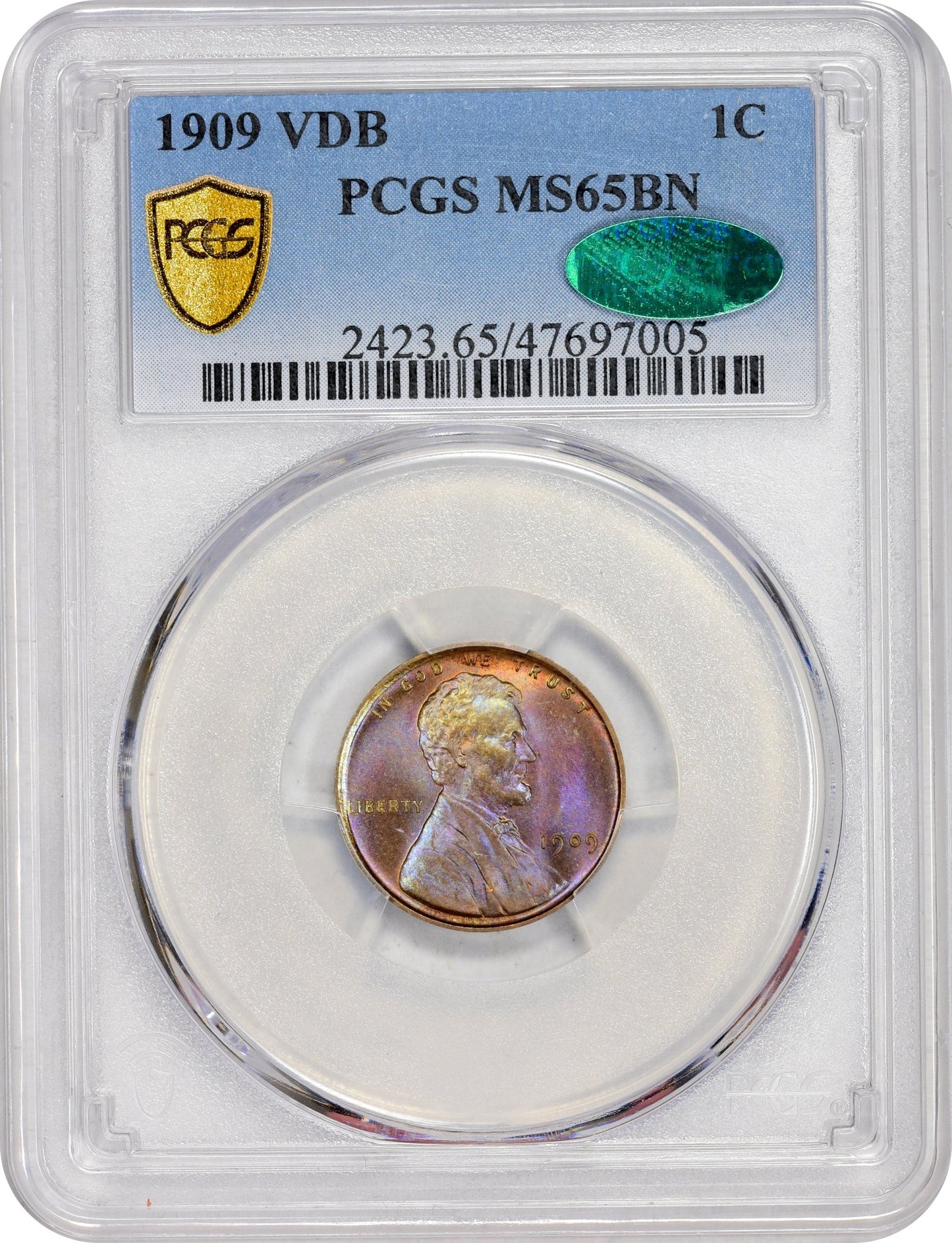 1909 1C VDB MS65 BN PCGS CAC HOLDER WITH CAC STICKER