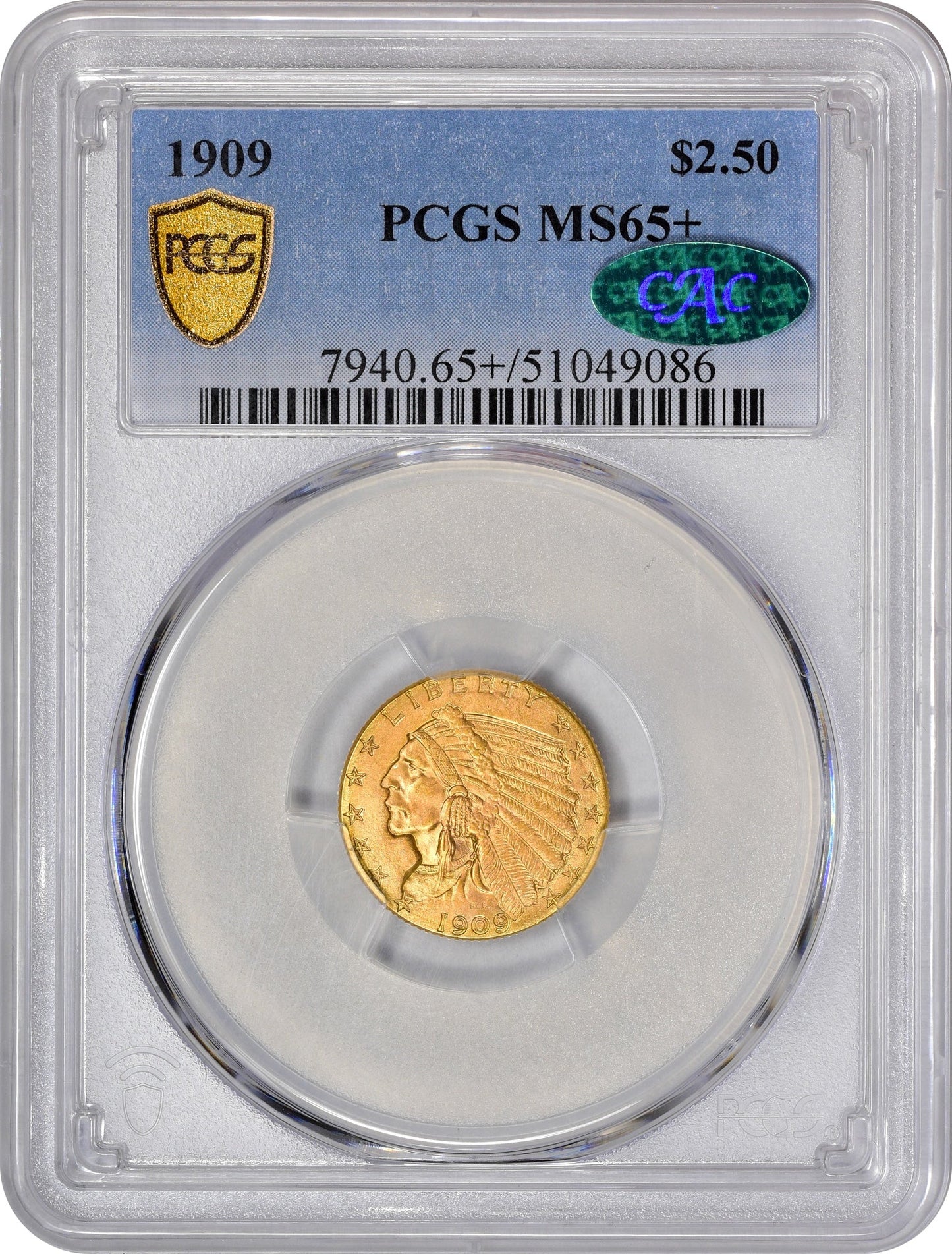 1909 $2.5 Ms65 + Pcgs Cac