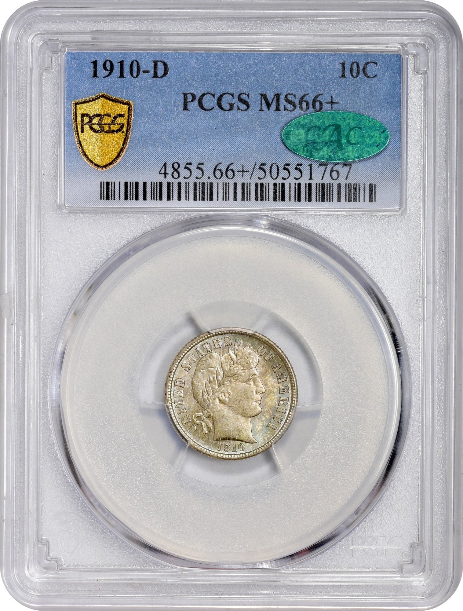 1910-D 10C MS66+ PCGS CAC