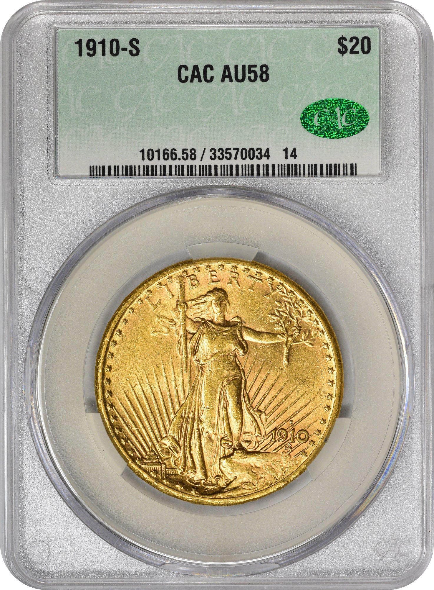 1910-S $20 AU58 CACG HOLDER