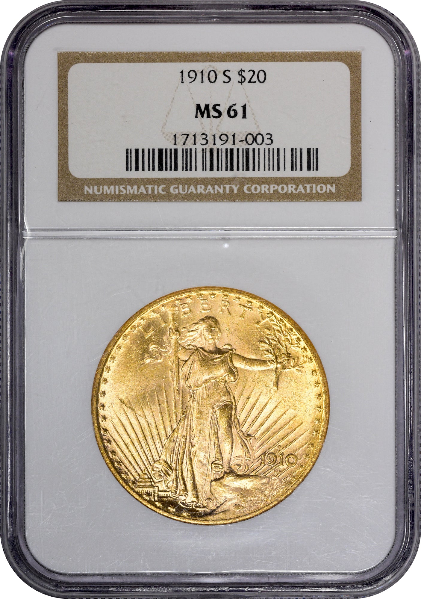 1910-S $20 MS61 NGC HOLDER