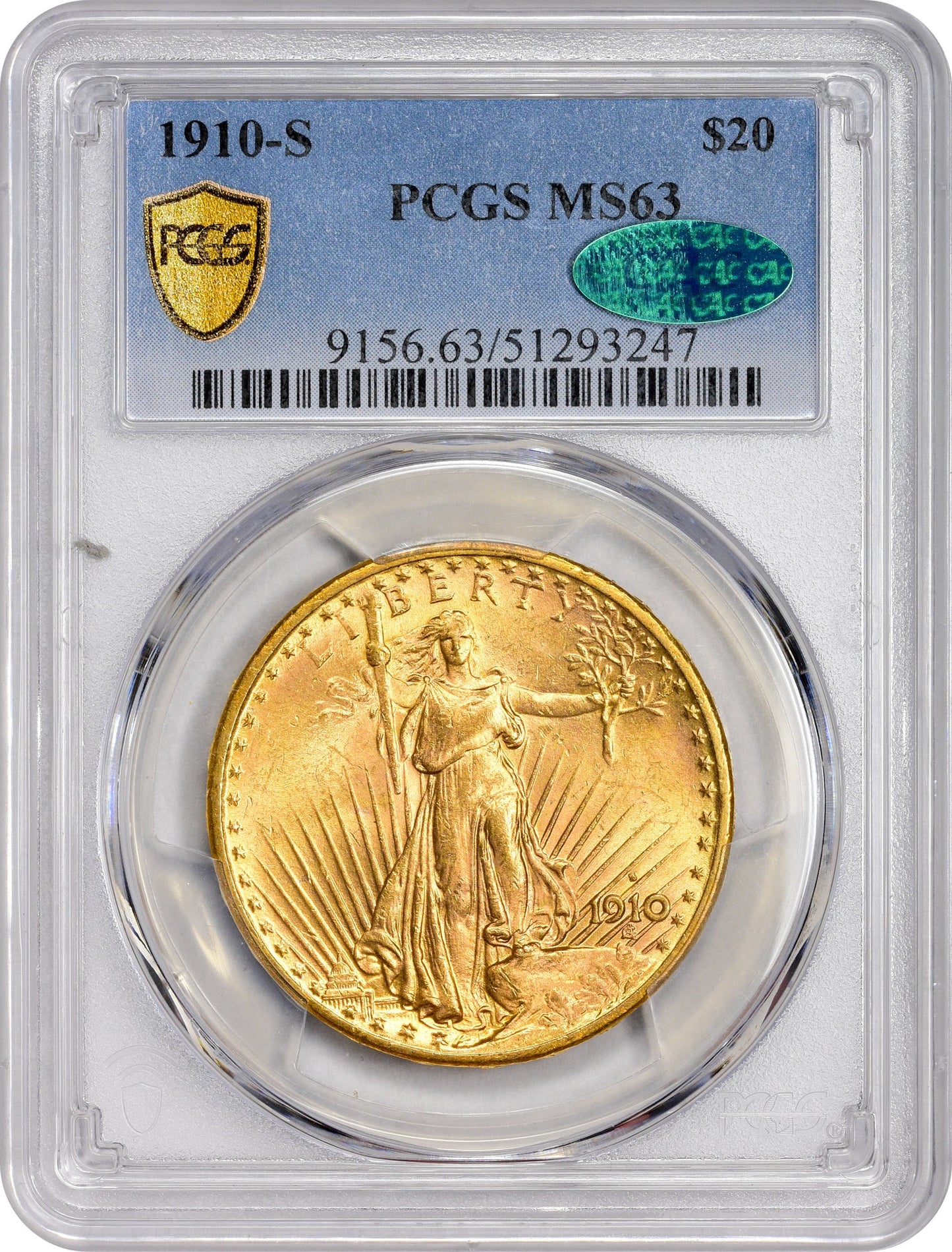 1910-S $20 Ms63 Pcgs Cac