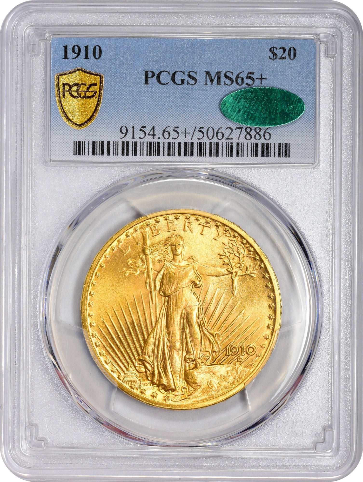 1910 $20 MS65+ PCGS CAC HOLDER WITH GREEN CAC STICKER