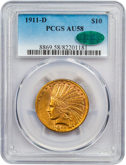 1911-D $10 AU58 PCGS CAC HOLDER WITH CAC GREEN STICKER