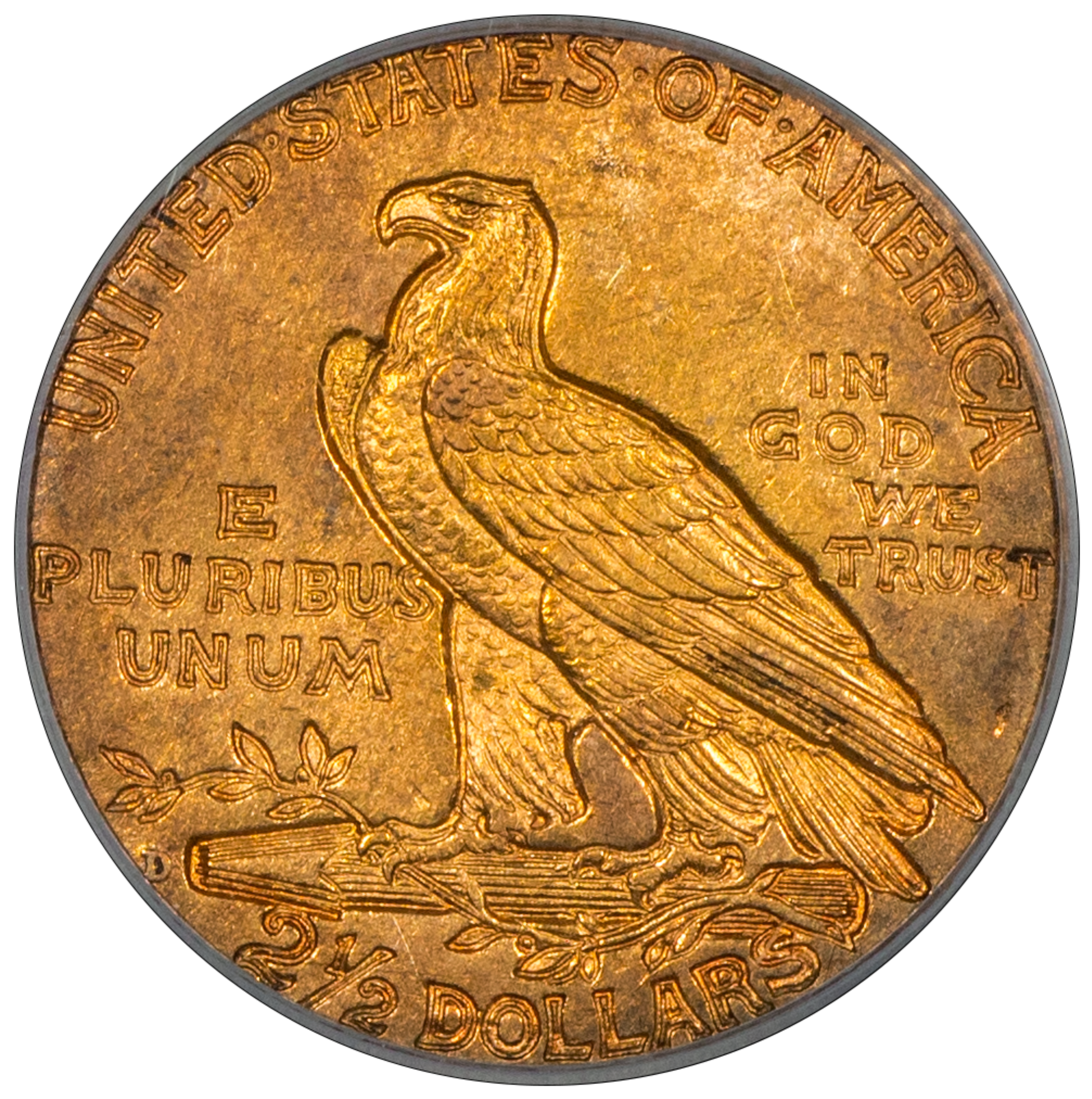 1911-D $2.5 INDIAN QUARTER EAGLE STRONG D AU58 PCGS CAC RERVSE