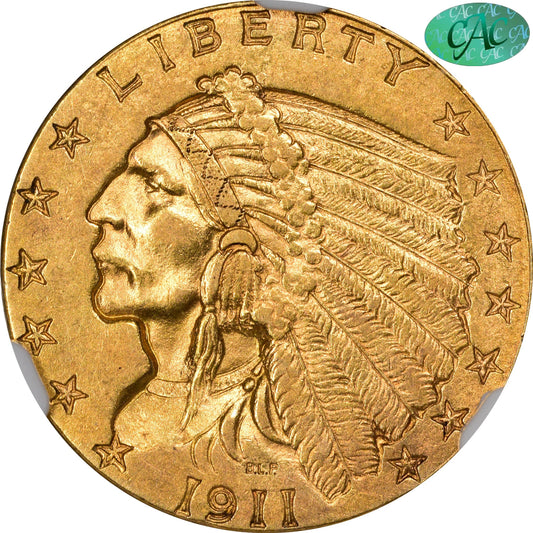 1911-D Indian Quarter Eagle Strong D $2.5 Au58 Ngc Cac