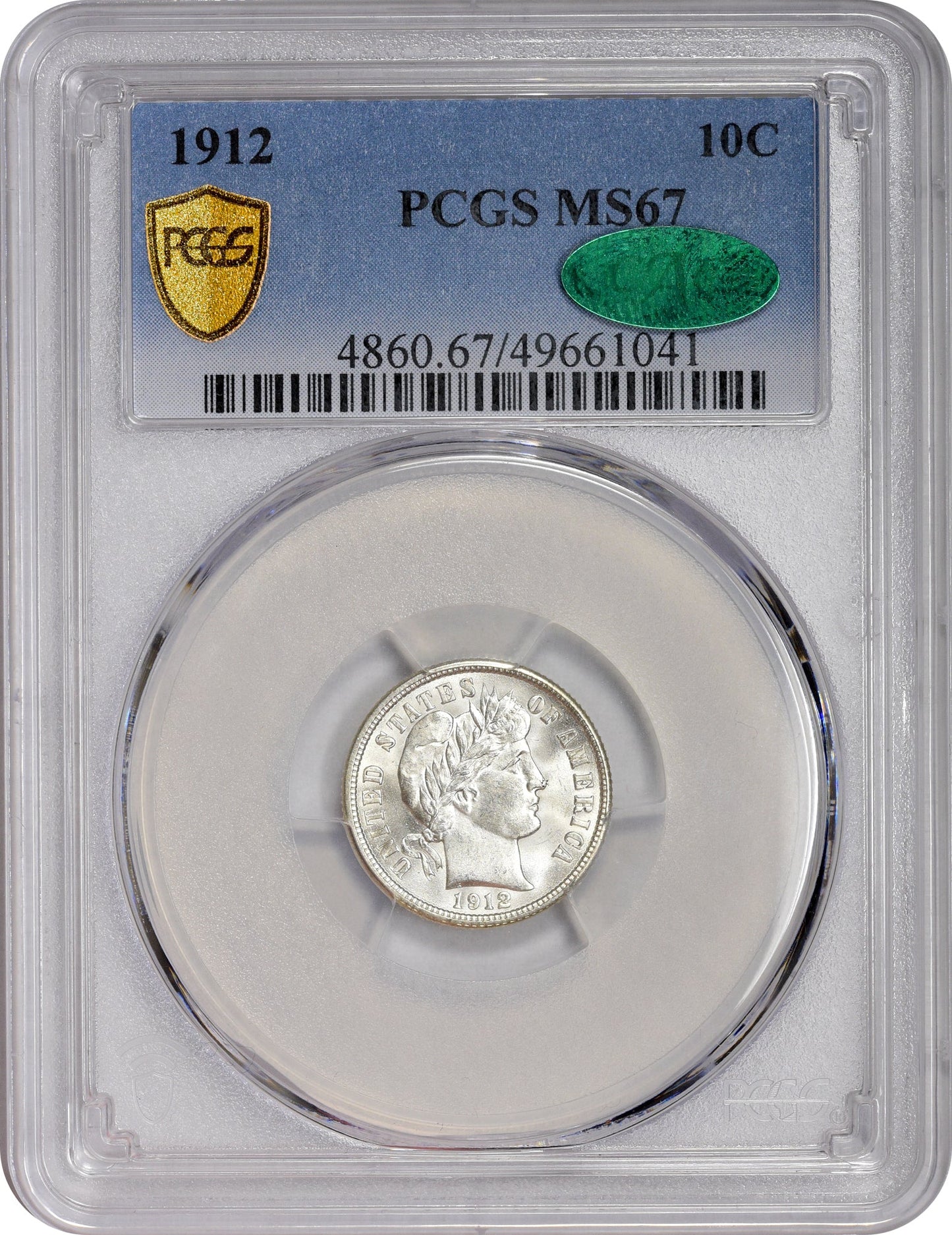 1912 10C Ms67 Pcgs Cac