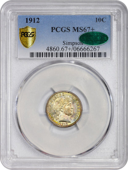 1912 10C MS67+ PCGS CAC EX SIMPSON
