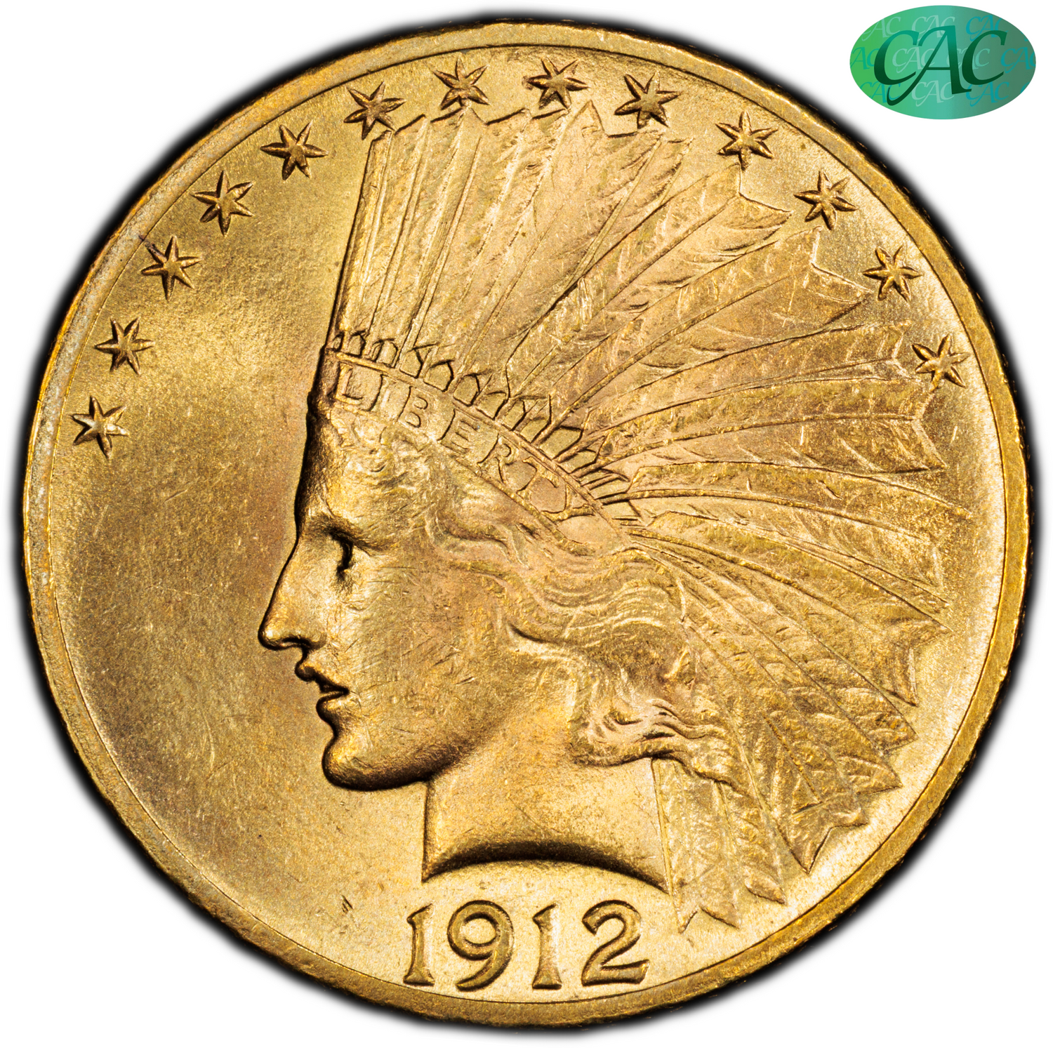 1912 $10 INDIAN HEAD EAGLE MS64 PCGS CAC