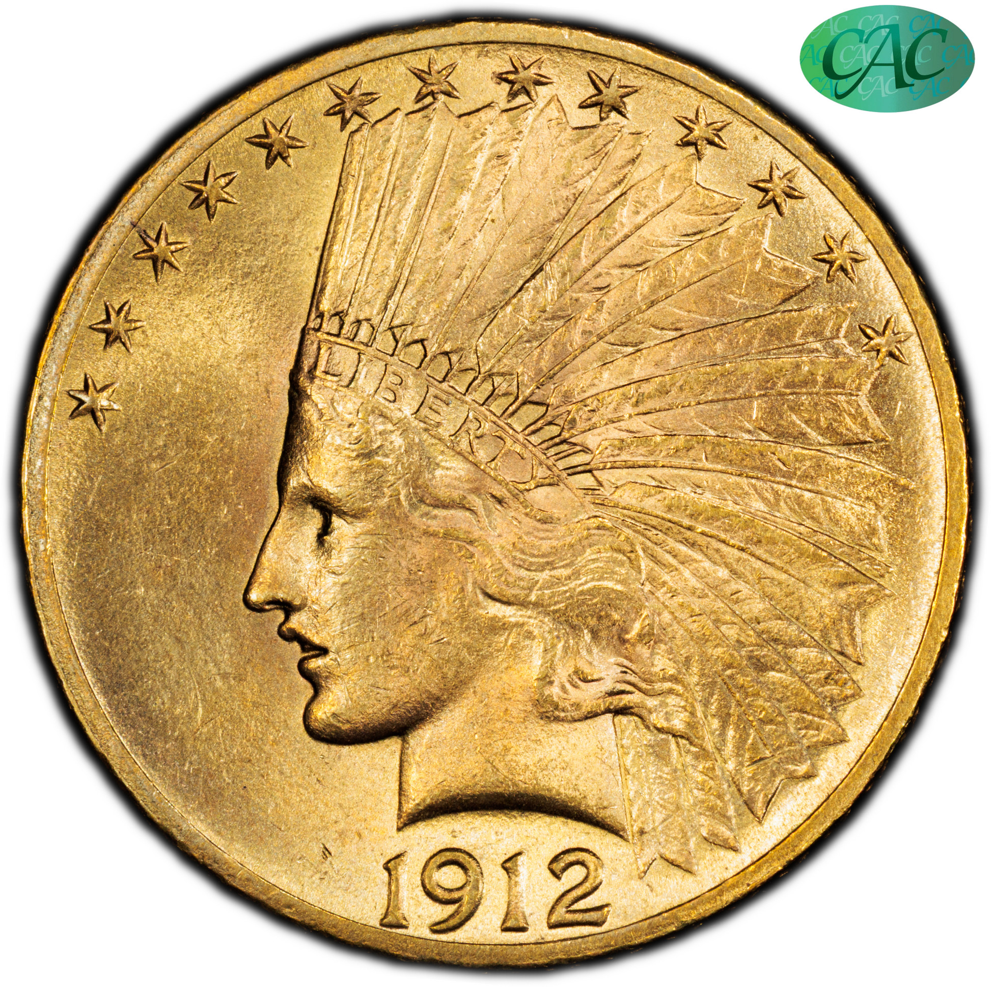 1912 $10 INDIAN HEAD EAGLE MS64 PCGS CAC