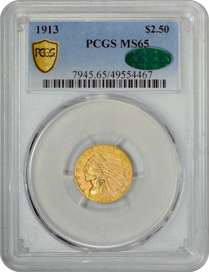 1913 $2.5 Ms65 Pcgs Cac