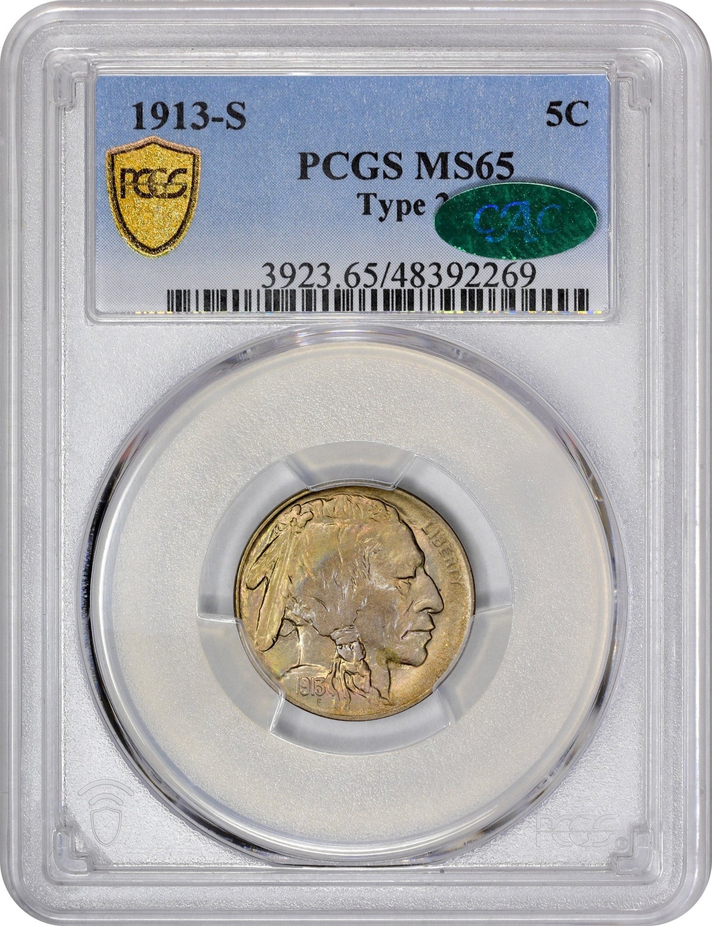 1913-S 5C Type 2 Ms65 Pcgs Cac