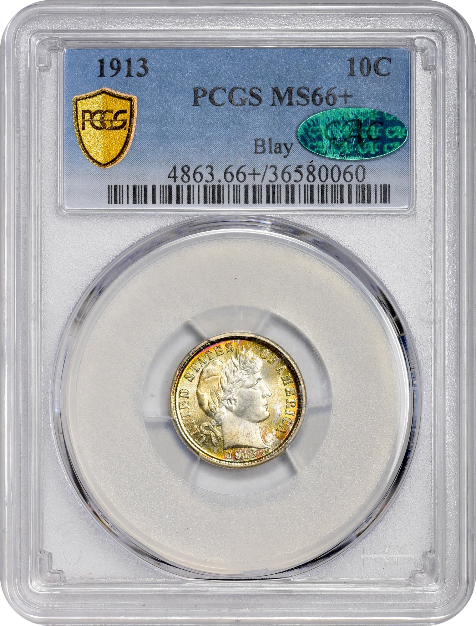 1913 10C MS66 + PCGS CAC EX BLAY