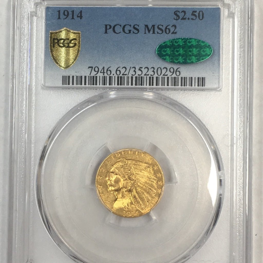 1914 $2.5 MS62 PCGS CAC - Paradime Coins | PCGS NGC CACG CAC Rare US Numismatic Coins For Sale