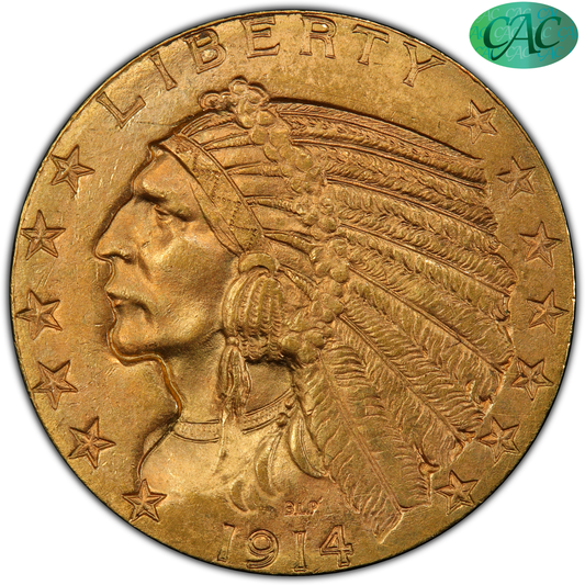 1914-D Indian Head Half Eagle $5 MS64+ PCGS CAC