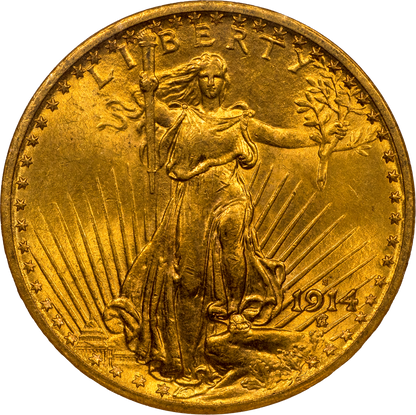 1914-S $20 MS63 OH NGC GOLD CAC