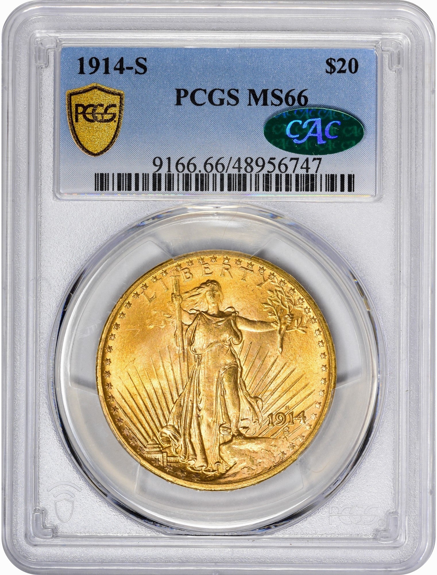 1914-S $20 MS66 PCGS CAC HOLDER WITH CAC STICKER