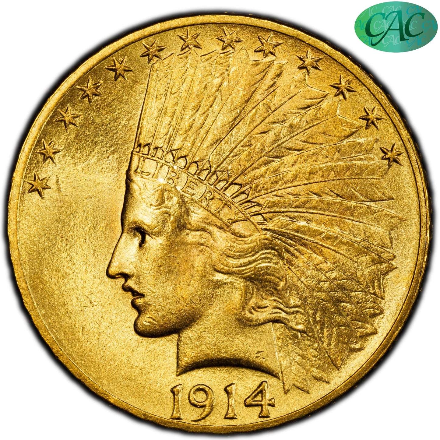 1914 $10 INDIAN HEAD EAGLE MS65 PCGS CAC